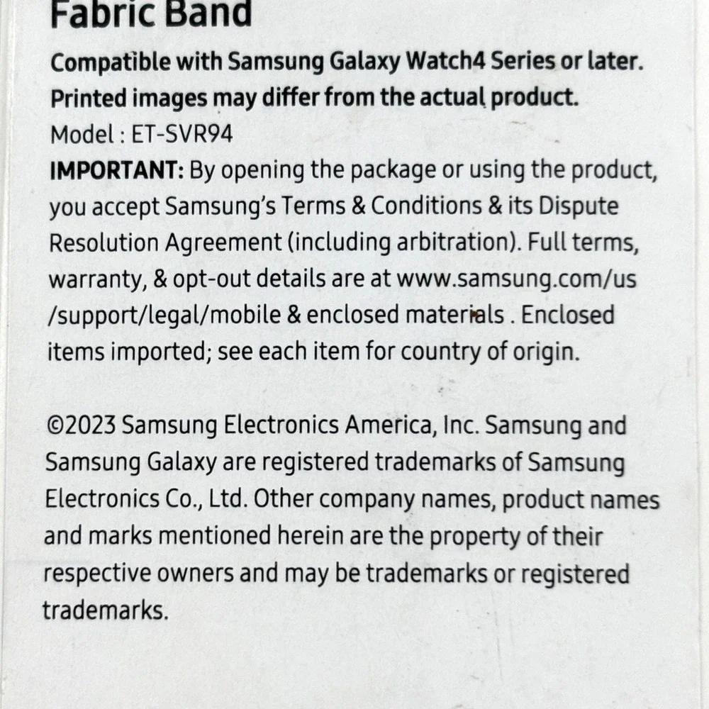 Samsung Fabric Band Unisex M/L Black New ET-SVR94 Galaxy Watch4 20mm One Click